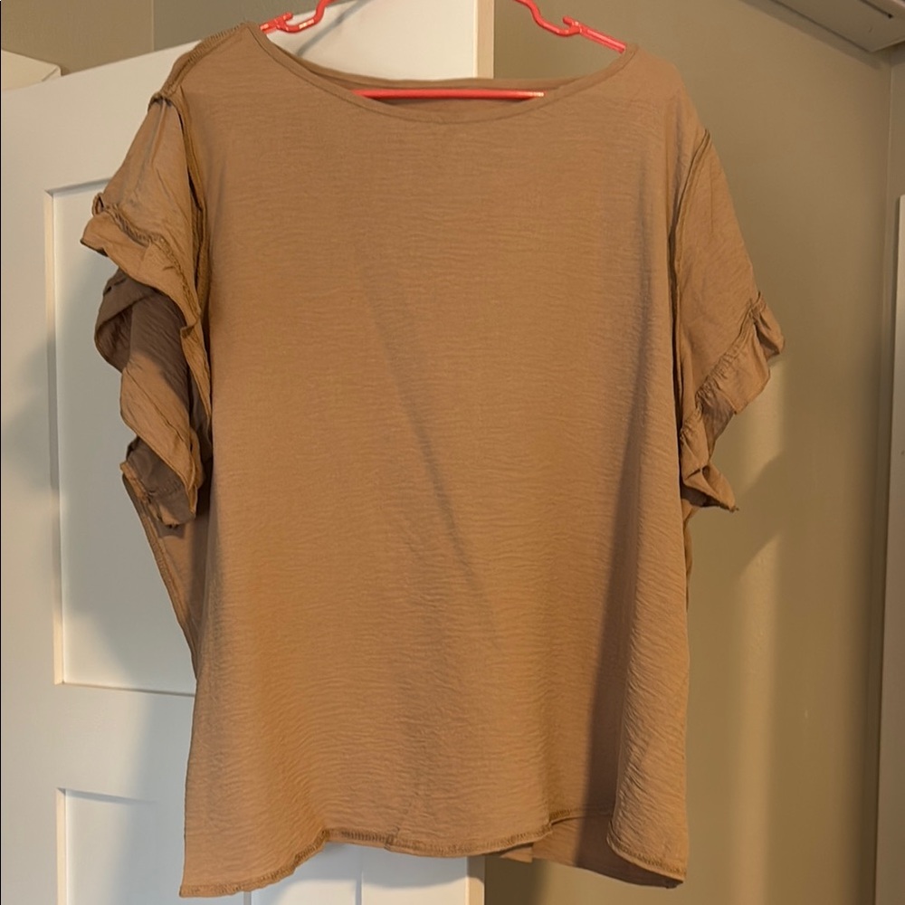Elegant Tan Ruffle Sleeve Top